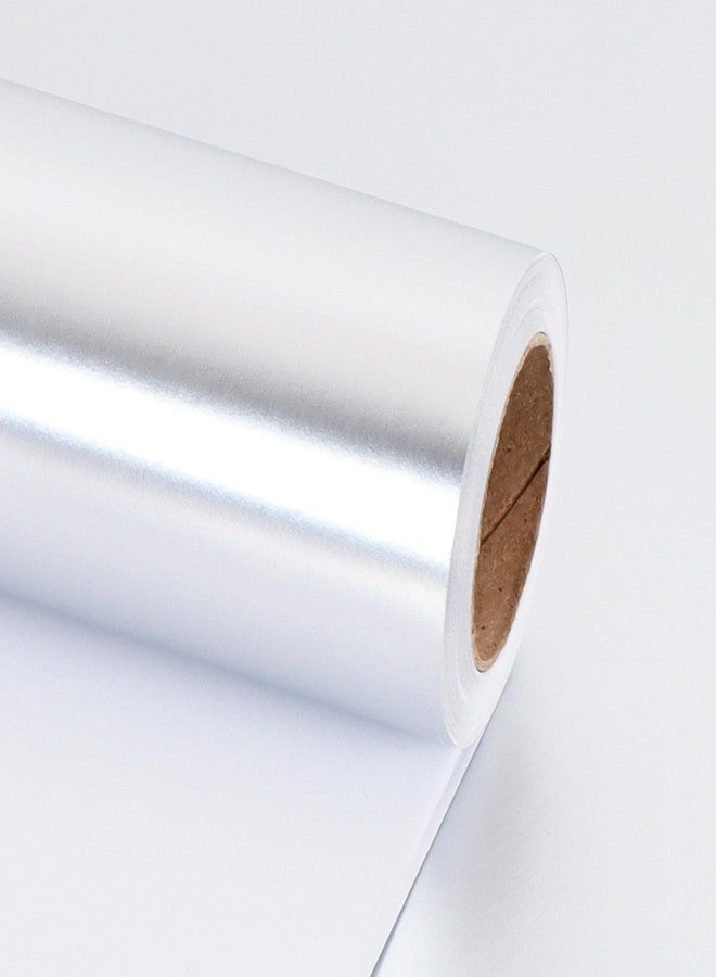 بيشيدا لفة ورق تغليف فضي معدني من بيشيدا، 17 بوصة × 32.8 قدم، ورق تغليف هدايا بلون موحد لحفلات الزفاف وأعياد الميلاد والتخرج وعيد الميلاد - Image 1